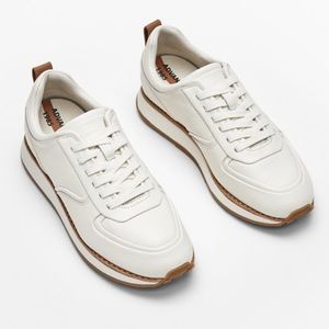 MASSIMO DUTTI TUMBLED LEATHER TRAINERS SNEAKERS WHITE